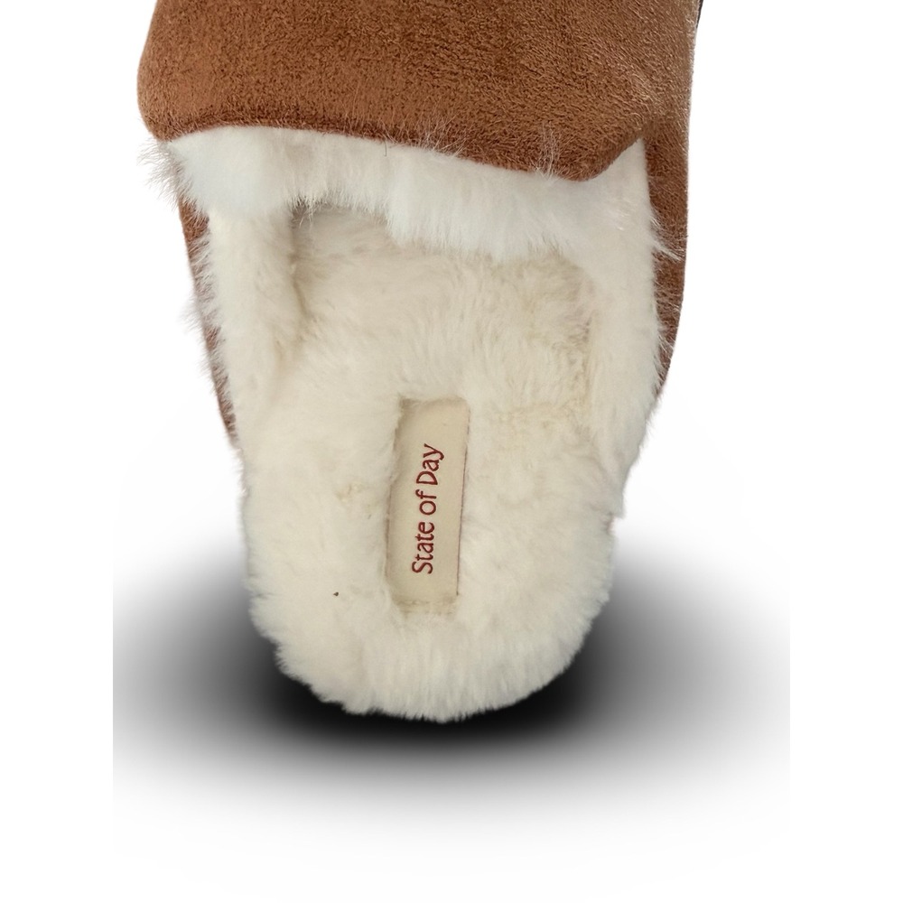 State of Day Womens Chestnut Faux Suede Fur Lined Scuff Slippers Sz Large 9-10 - Picture 3 of 12